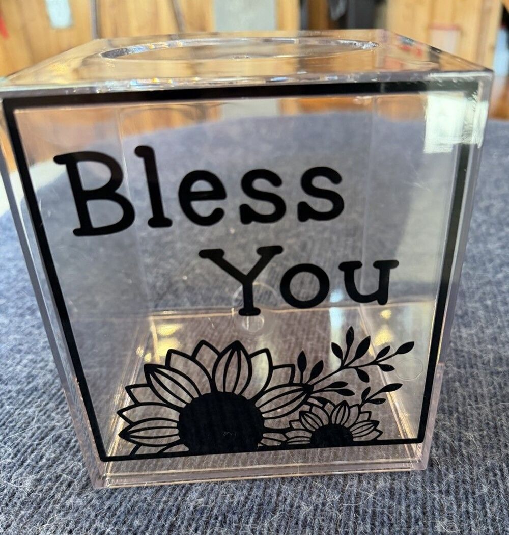 Acrylic Tissue Box Cover Bless You Vinyl Letters
